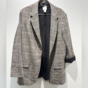 H&M Gray Plaid Oversized Blazer
